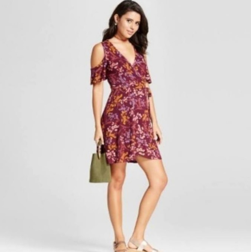 Cold Shoulder Faux Wrap Dress Size L